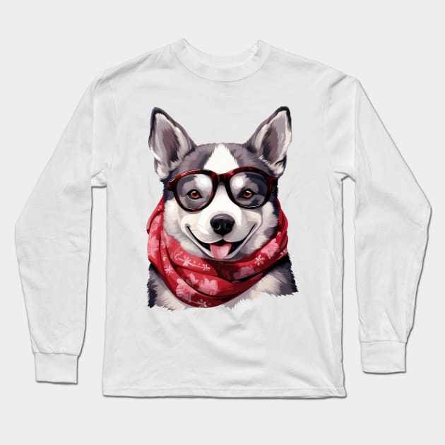 Fancy Siberian Husky Dog Long Sleeve T-Shirt by Chromatic Fusion Studio